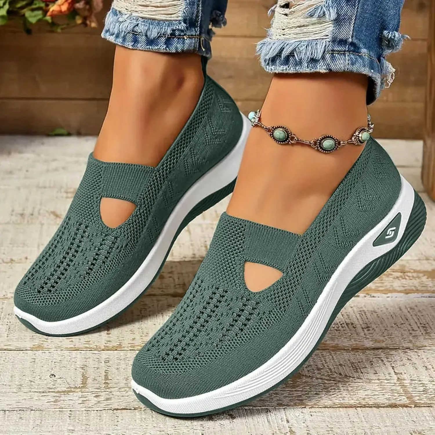 Women's Woven Orthopedic Breathable Soft Shoes Arch Support Walking Shoes Slip on Diabetic Foam Shoes Non Slip Shoes