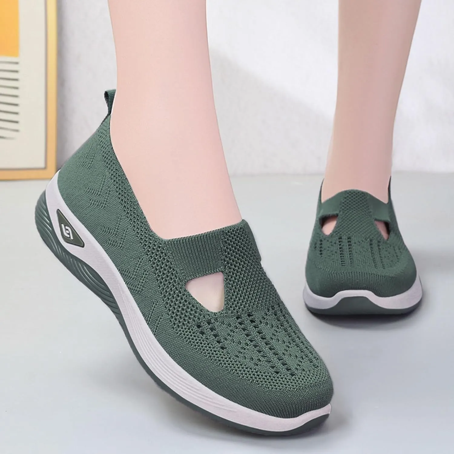 Women's Woven Orthopedic Breathable Soft Shoes Go Walking Slip on Diabetic Foam Shoes Hands Free Slip in Sneakers