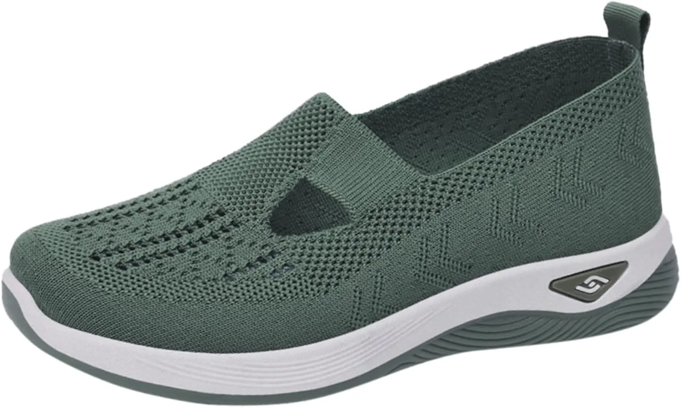 Women's Woven Orthopedic Breathable Soft Shoes Go Walking Slip on Diabetic Foam Shoes Hands Free Slip in Sneakers