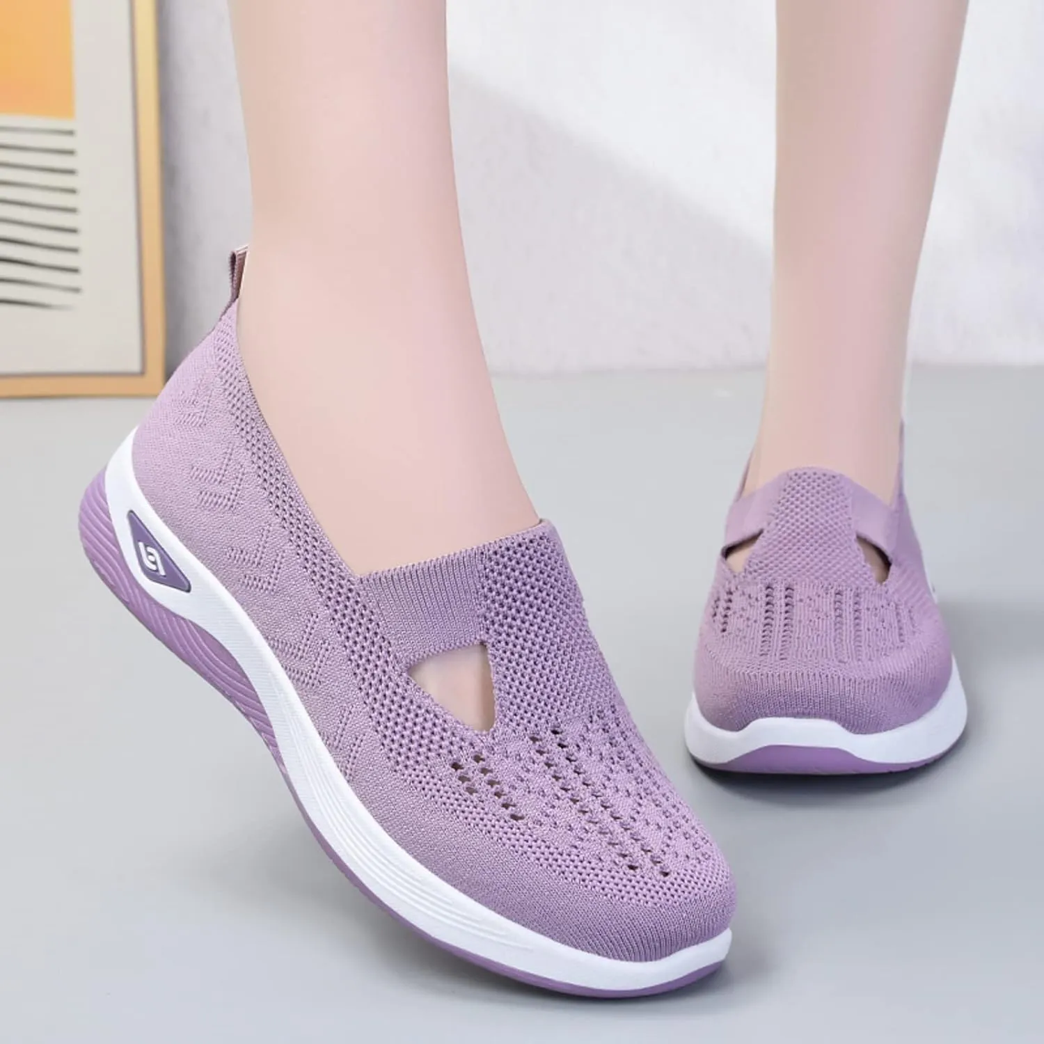 Women's Woven Orthopedic Breathable Soft Shoes Go Walking Slip on Diabetic Foam Shoes Slip in Sneakers Arch Support​