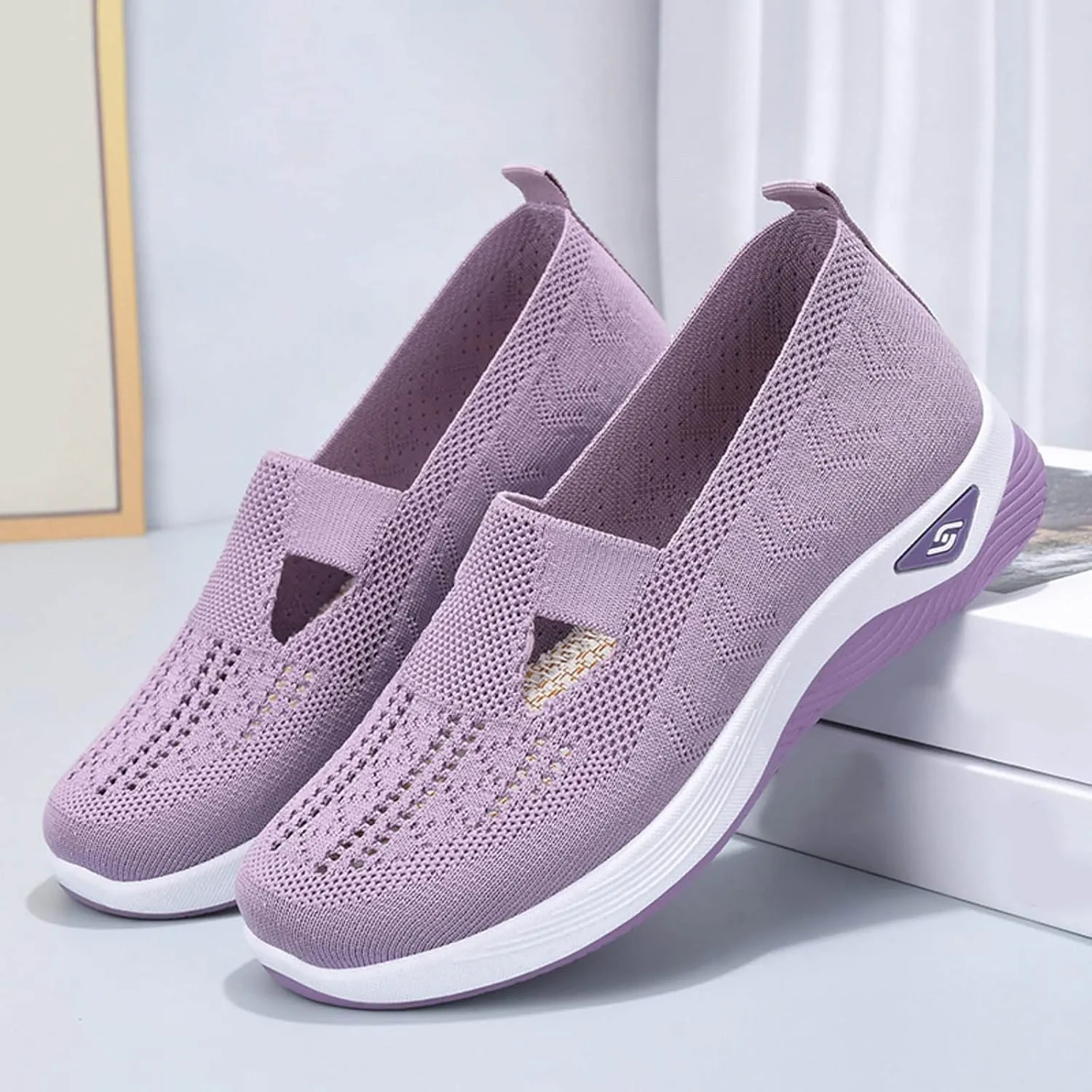 Women's Woven Orthopedic Breathable Soft Shoes Go Walking Slip on Diabetic Foam Shoes Slip in Sneakers Arch Support​