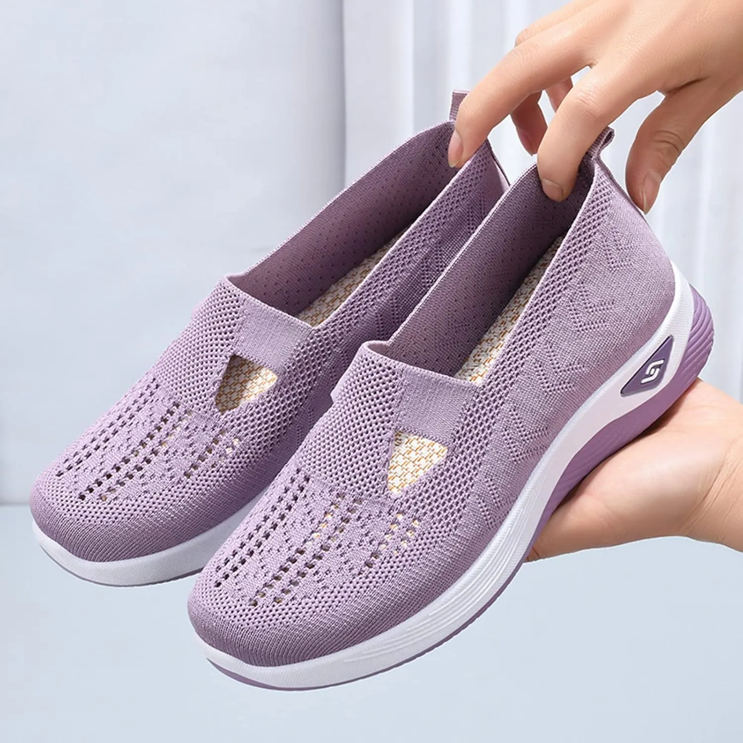 Women's Woven Orthopedic Breathable Soft Shoes Go Walking Slip on Diabetic Foam Shoes Slip in Sneakers Arch Support​
