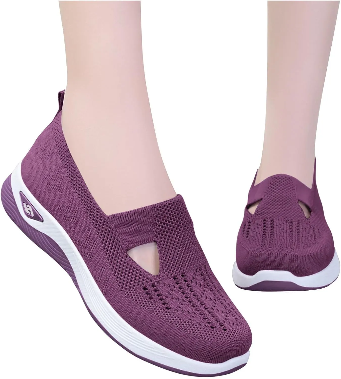 Women's Woven Orthopedic Breathable Soft Shoes Go Walking Slip on Foam Shoes Hands Free Sneakers Arch Support Shoes