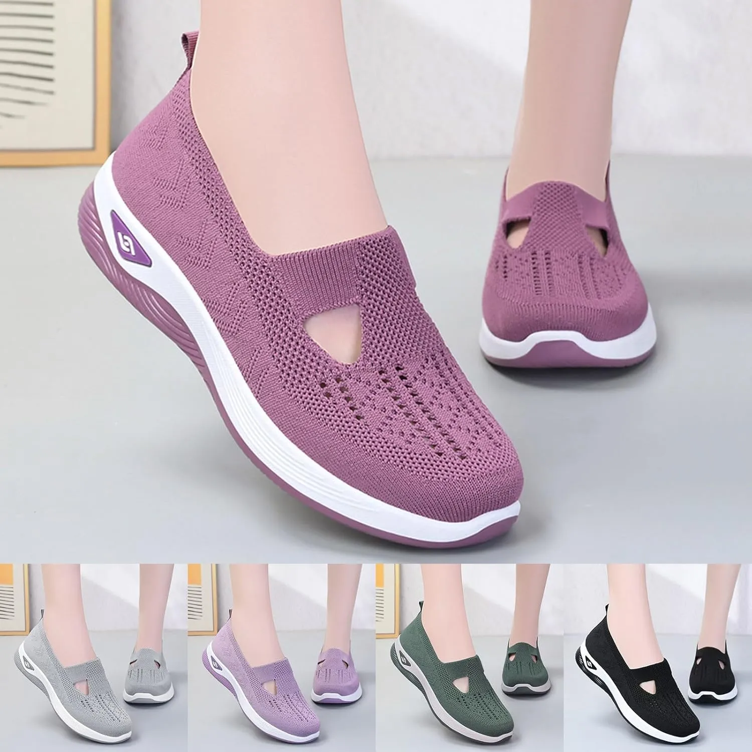 Women's Woven Orthopedic Breathable Soft Shoes Go Walking Slip on Foam Shoes Hands Free Sneakers Arch Support Shoes