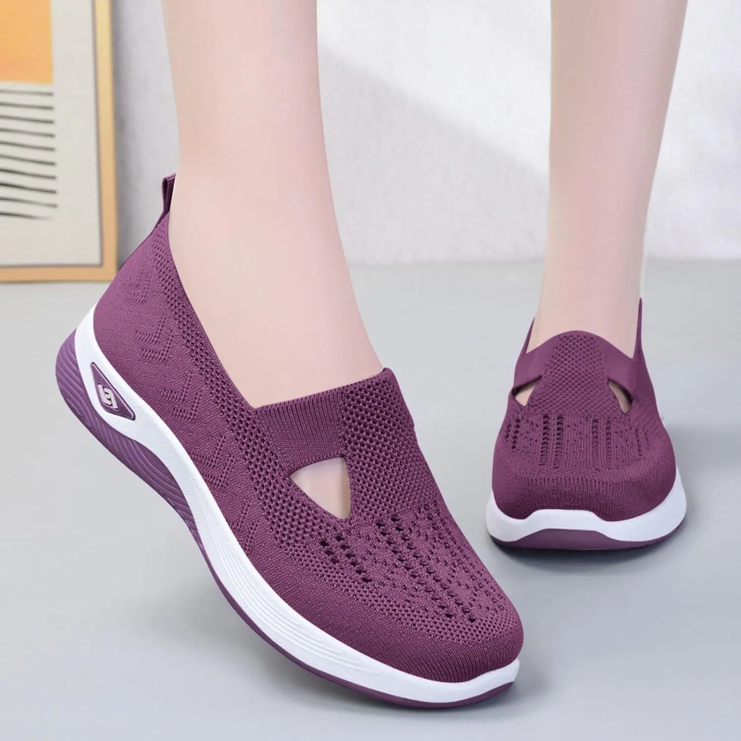 Women's Woven Orthopedic Breathable Soft Shoes Go Walking Slip on Foam Shoes Hands Free Sneakers Arch Support Shoes