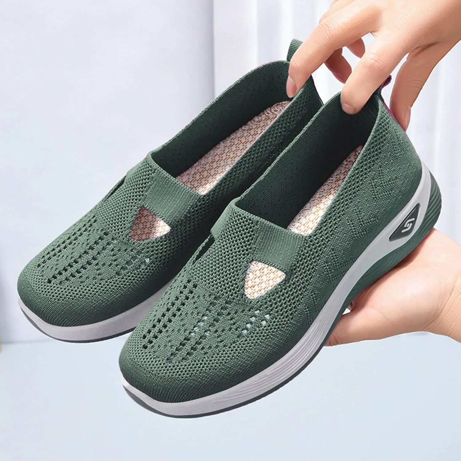 Women's Woven Orthopedic Breathable Soft Shoes Go Walking Slip on Foam Shoes Hands Free Sneakers Arch Support Shoes