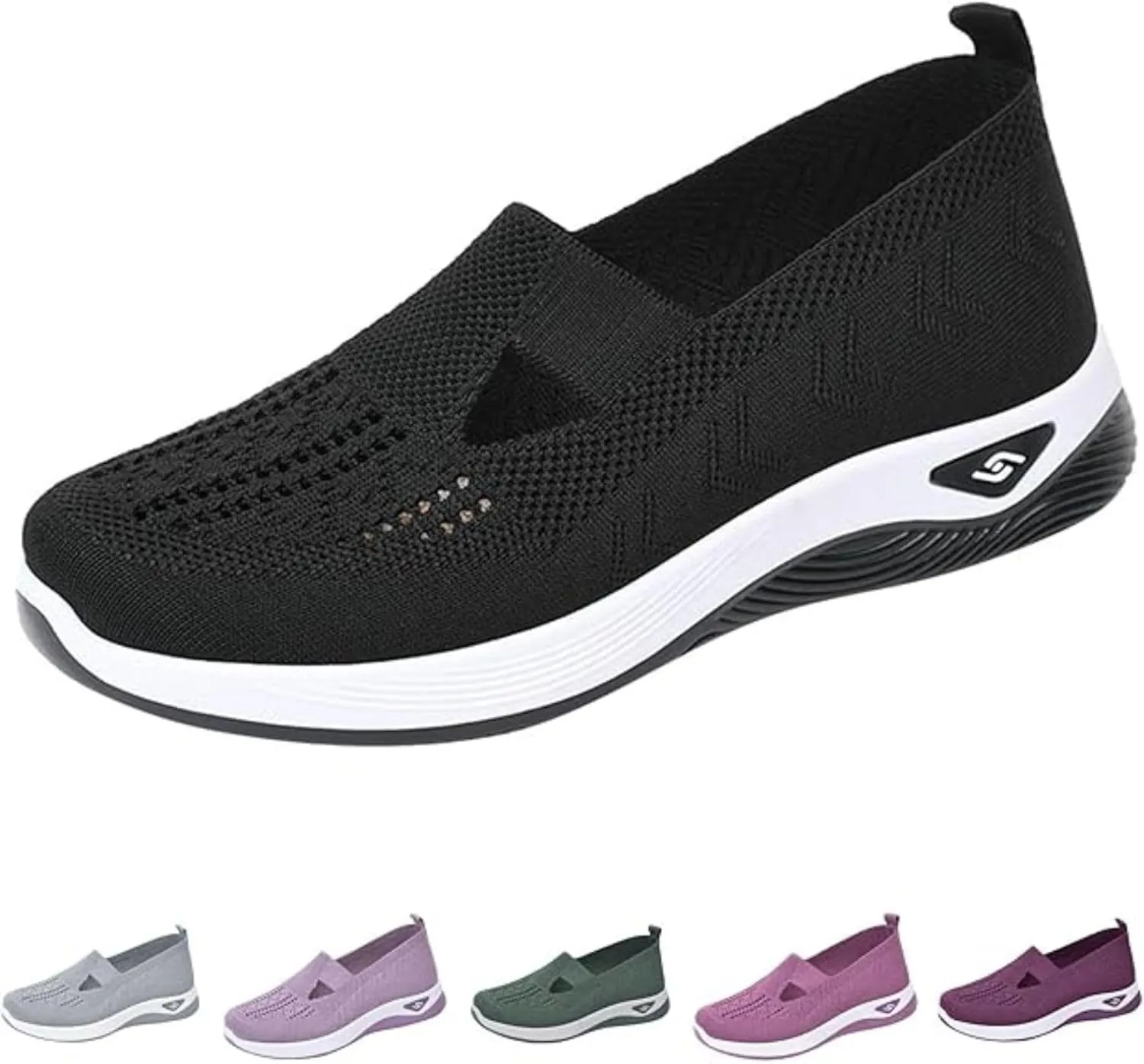 Women's Woven Orthopedic Breathable Soft Shoes Go Walking Slip on Foam Shoes Hands Free Sneakers Arch Support Shoes