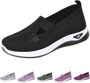 Women's Woven Orthopedic Breathable Soft Shoes Go Walking Slip on Foam Shoes Hands Free Sneakers Arch Support Shoes