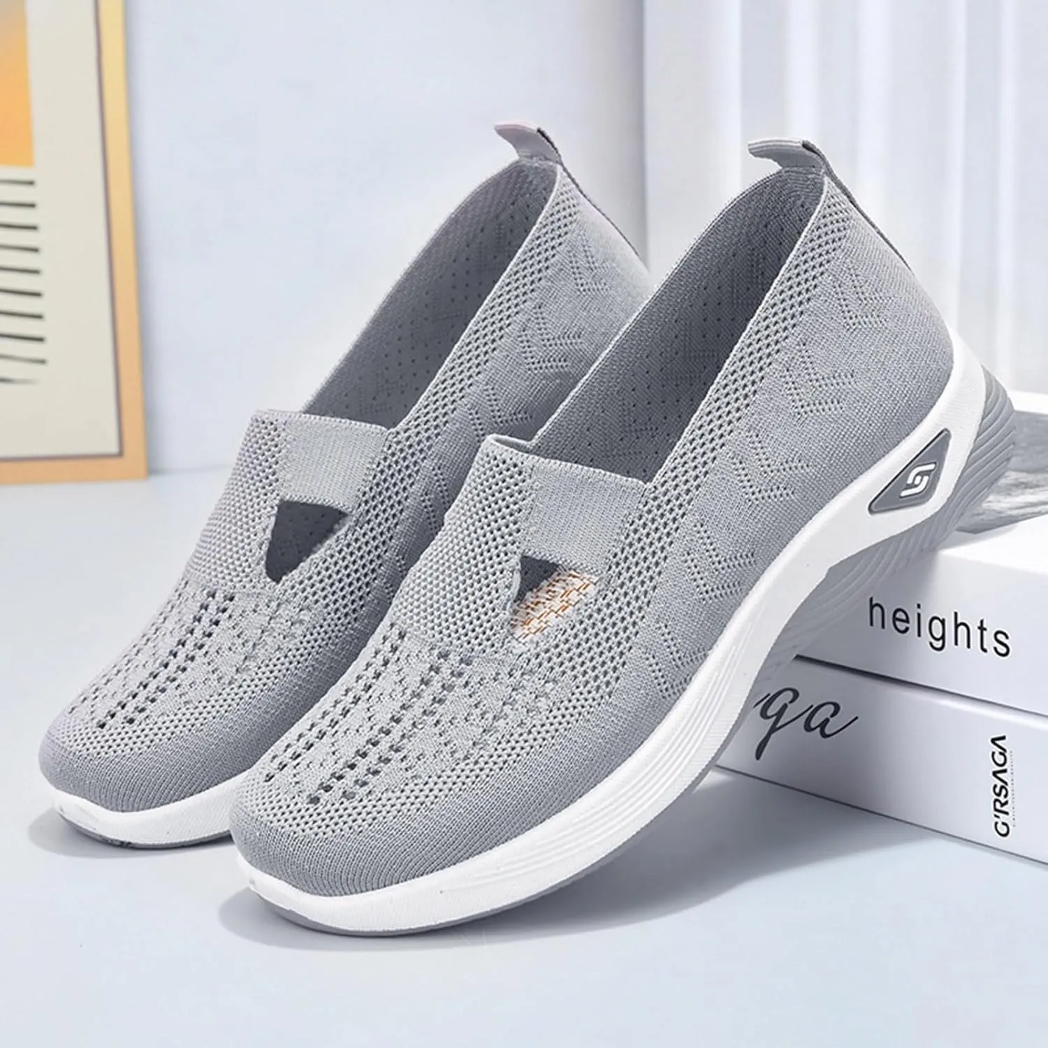 Women's Woven Orthopedic Breathable Soft Shoes Go Walking Slip on Foam Shoes with Arch Support Casual Sneakers