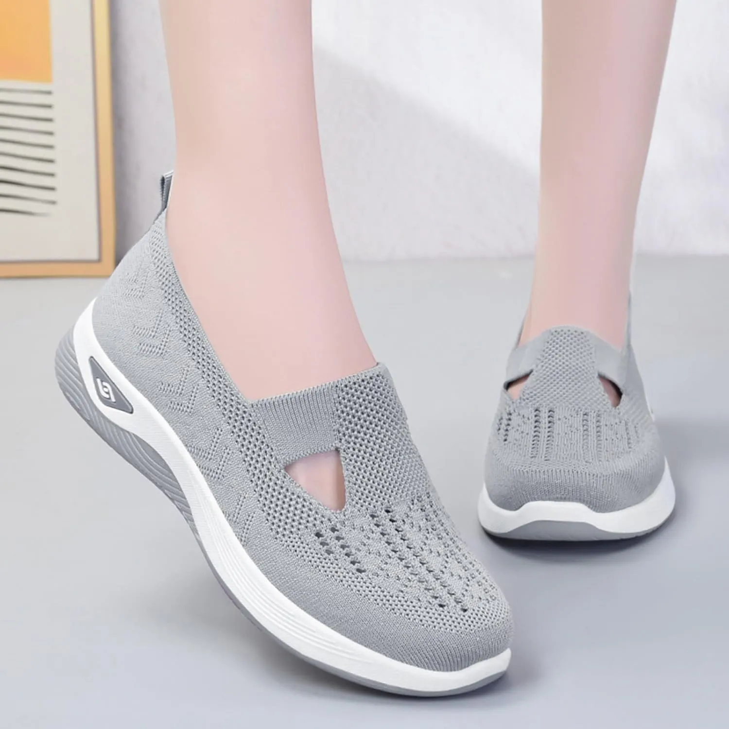 Women's Woven Orthopedic Breathable Soft Shoes Go Walking Slip on Foam Shoes with Arch Support Casual Sneakers