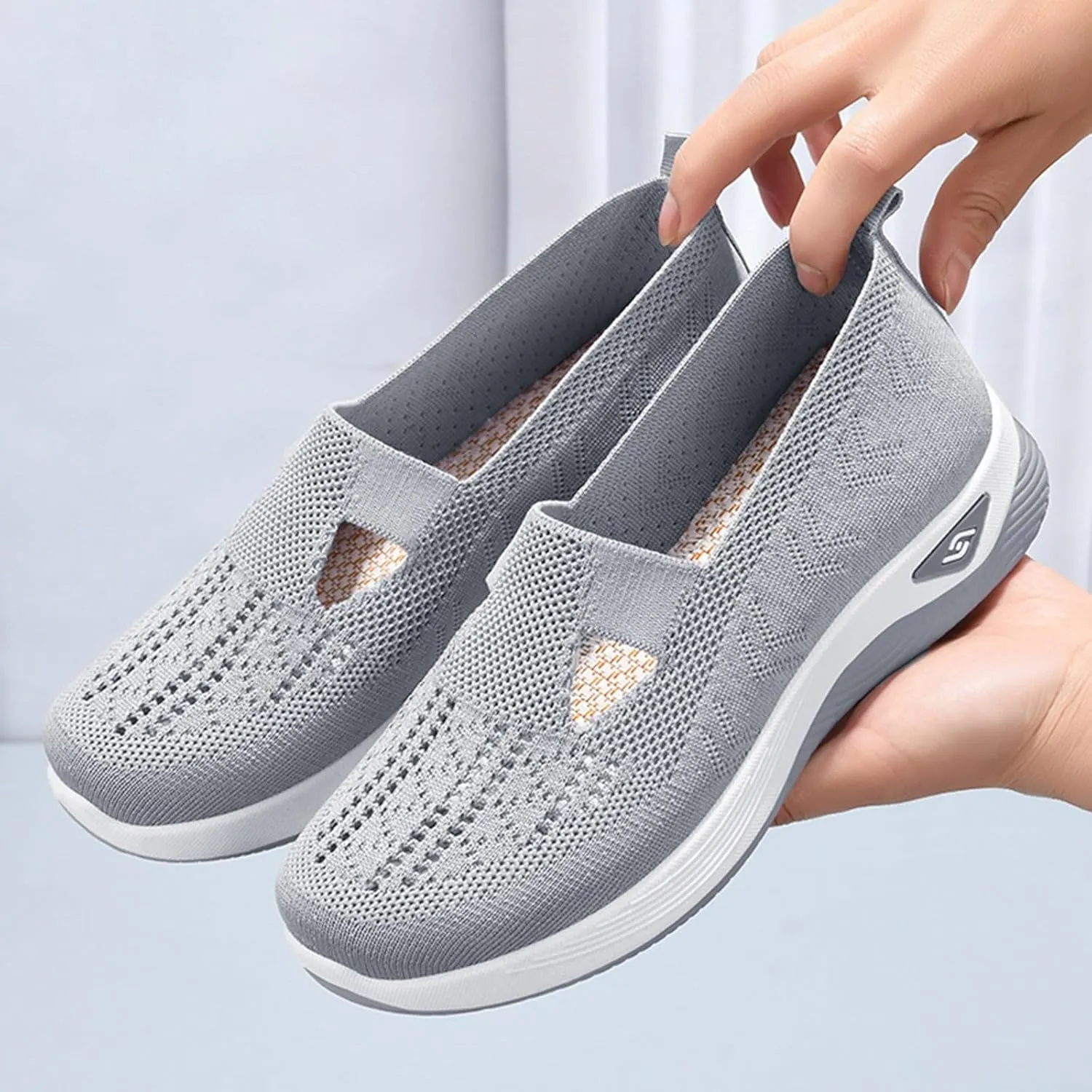 Women's Woven Orthopedic Breathable Soft Shoes Go Walking Slip on Foam Shoes with Arch Support Casual Sneakers