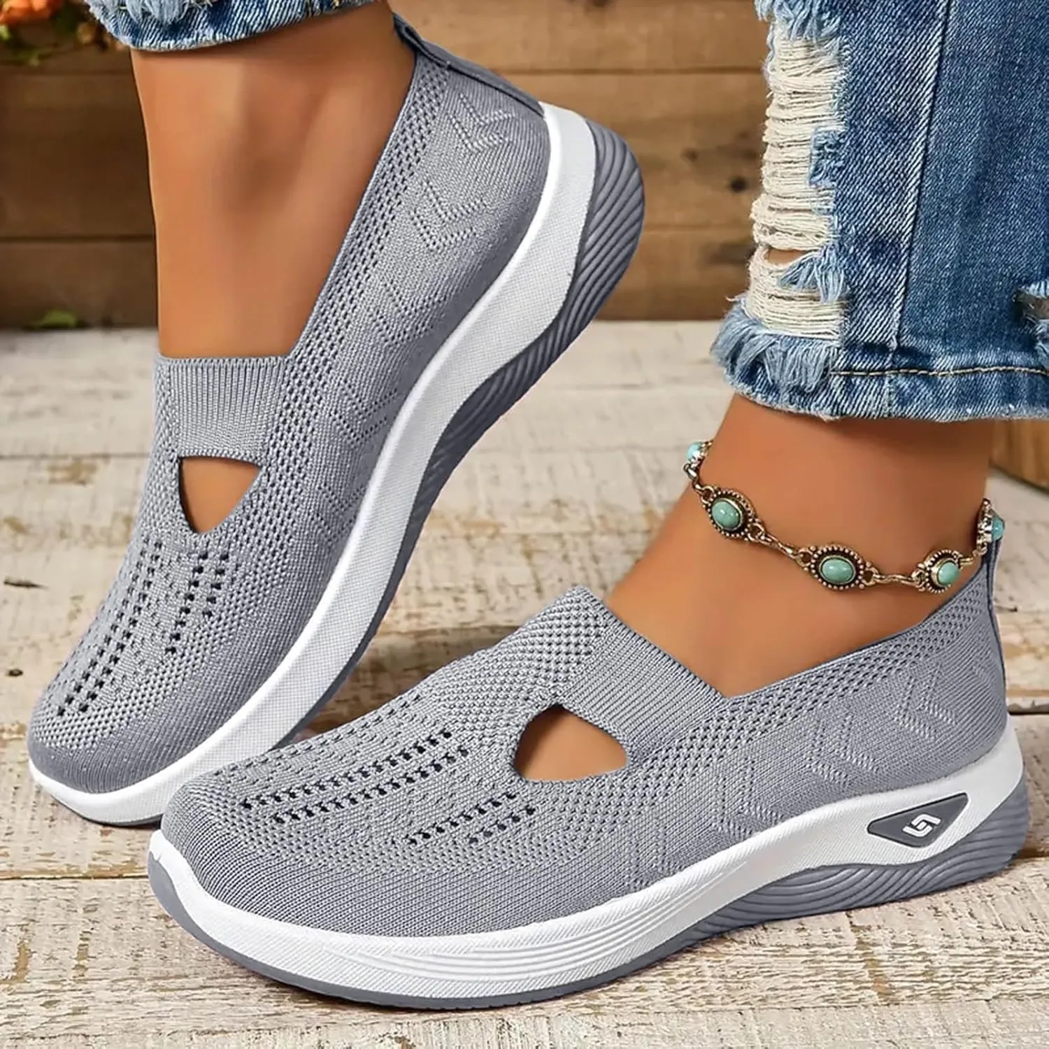 Women's Woven Orthopedic Breathable Soft Sole Shoes, 2024 Women's Comfort Sneakers Slip on Go Walking Diabetic Foam Shoes
