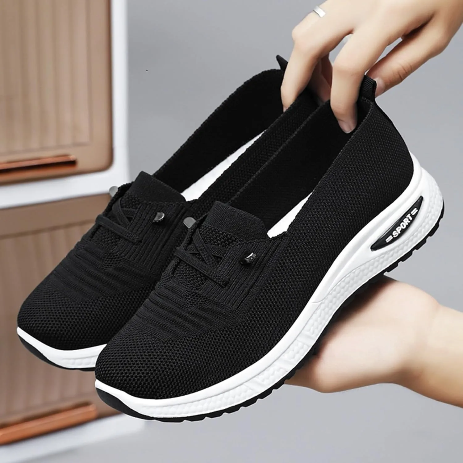 Women's Woven Orthopedic Breathable Soft Sole Shoes, 2024 Women's Comfort Sneakers Slip on Go Walking Diabetic Foam Shoes