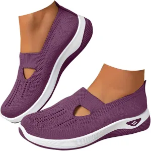 Women's Woven Orthopedic Breathable Soft Sole Shoes, 2024 Women's Comfort Sneakers Slip on Go Walking Diabetic Foam Shoes
