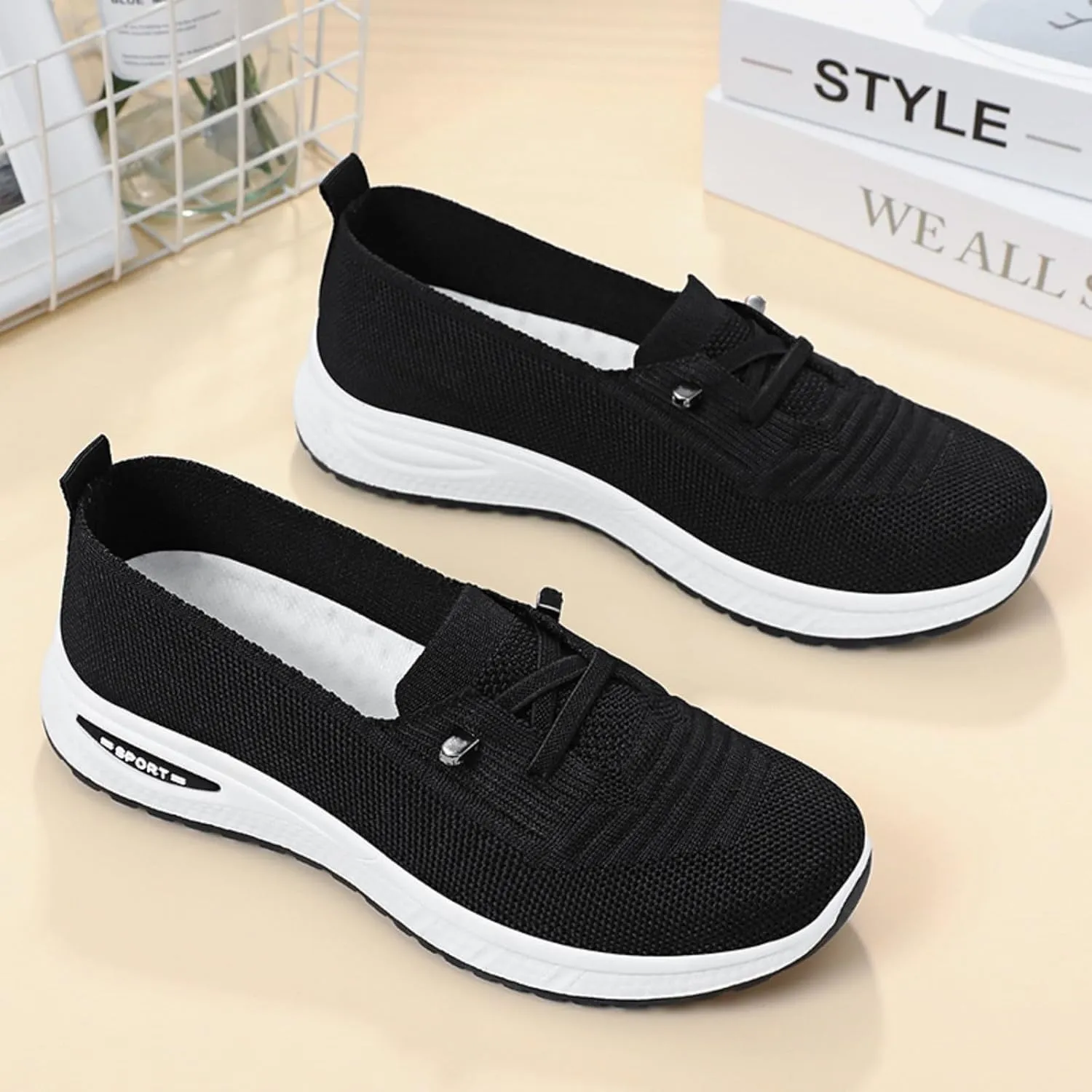 Women's Woven Orthopedic Breathable Soft Sole Shoes, 2024 Women's Comfort Sneakers Slip on Go Walking Diabetic Foam Shoes