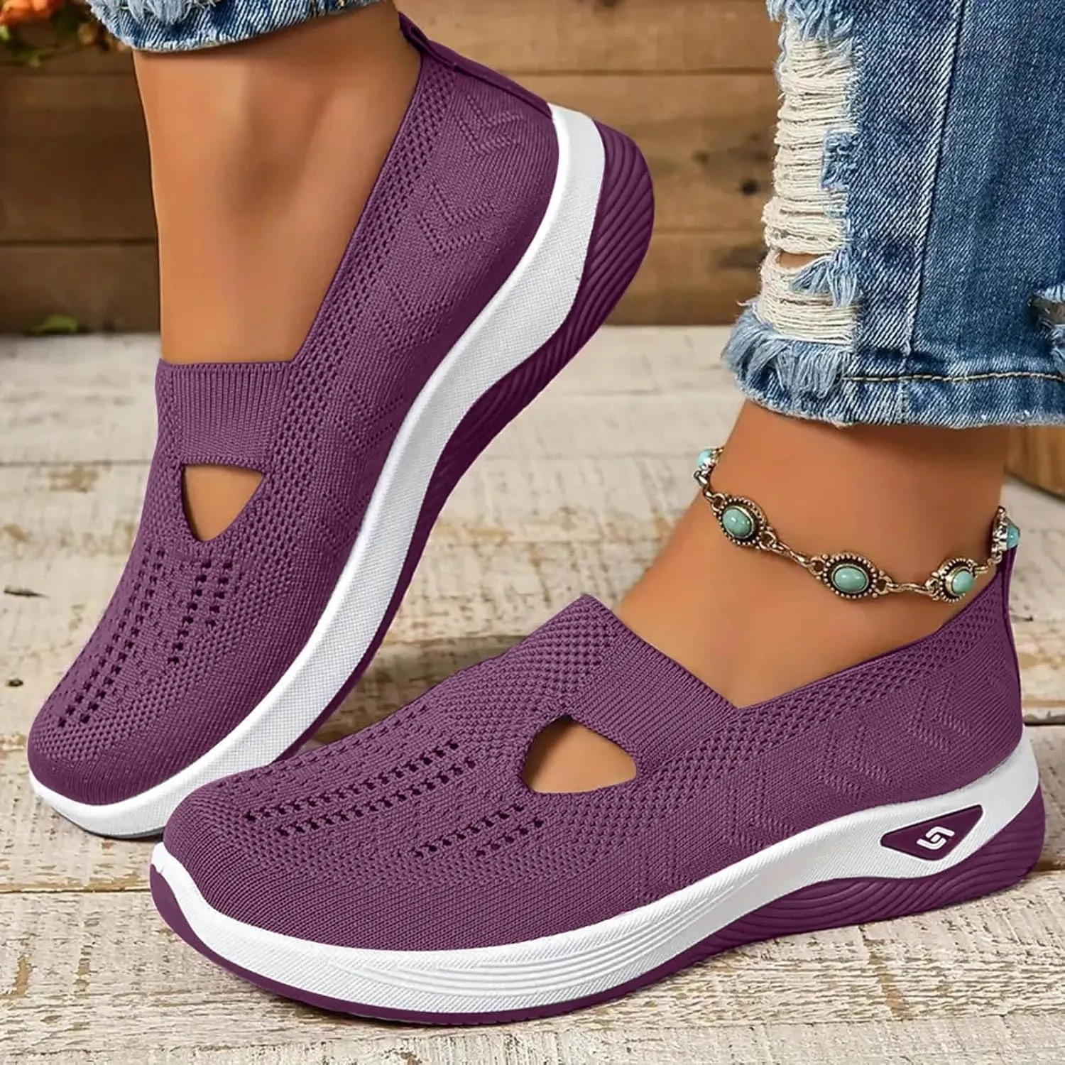 Women's Woven Orthopedic Breathable Soft Sole Shoes, 2024 Women's Comfort Sneakers Slip on Go Walking Diabetic Foam Shoes