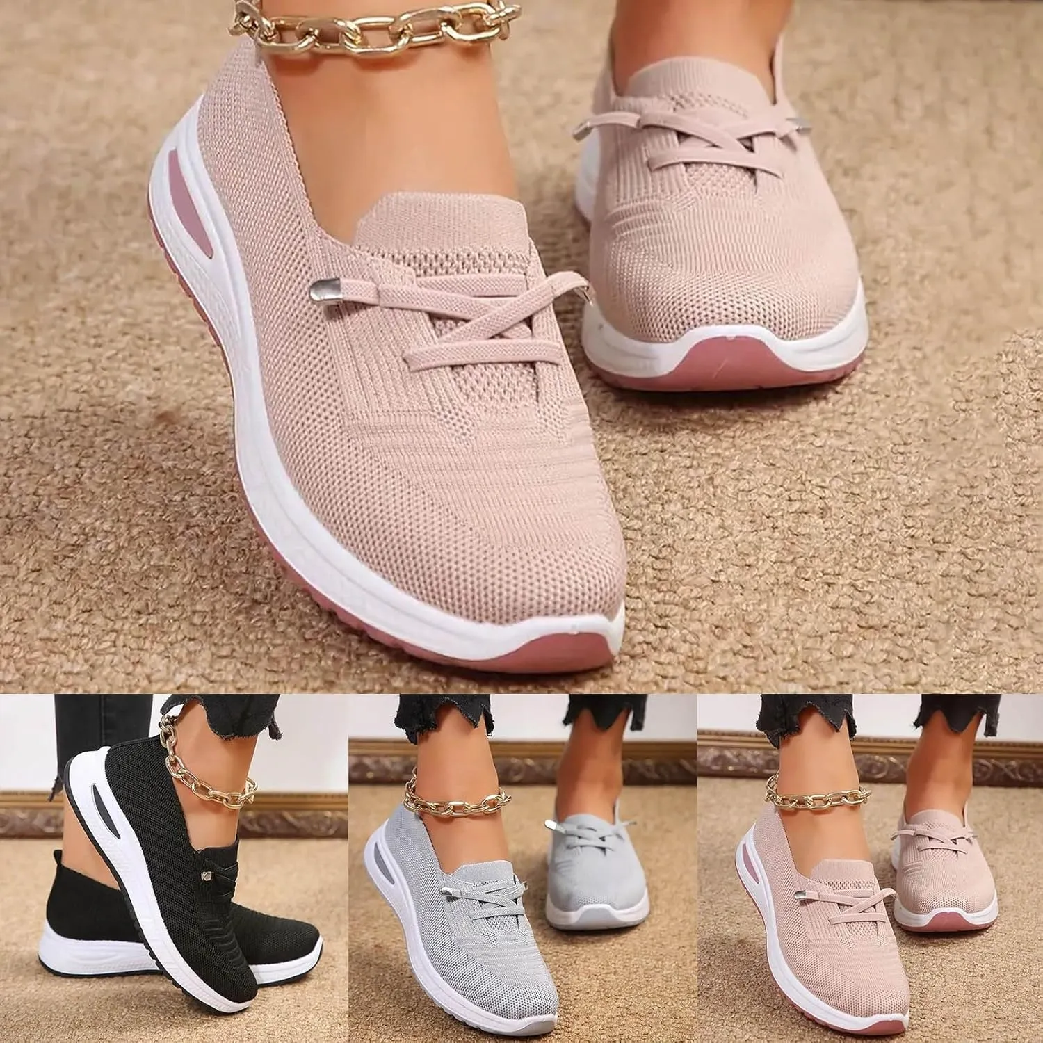 Women's Woven Orthopedic Breathable Soft Sole Shoes, 2024 Women's Comfort Sneakers Slip on Go Walking Diabetic Foam Shoes
