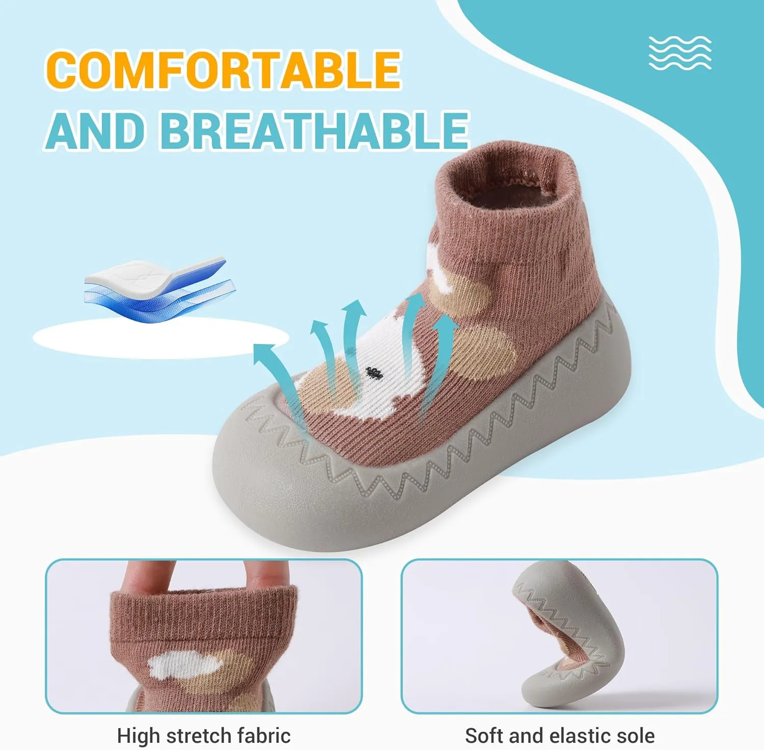 XQ&XG Baby Shoes Infant First Walker Shoes Infant Floor Shoes Indoor Outdoor Non Slip Soft Rubber Sole Breathable Slippers Unisex Sock Shoes Baby Boys Girls Cartoon Slip On Sneakers