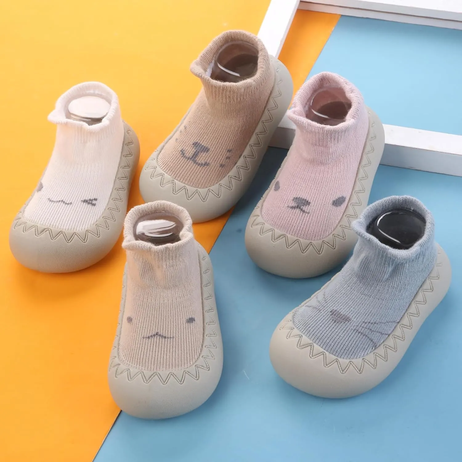 XQ&XG Baby Shoes Infant First Walker Shoes Infant Floor Shoes Indoor Outdoor Non Slip Soft Rubber Sole Breathable Slippers Unisex Sock Shoes Baby Boys Girls Cartoon Slip On Sneakers