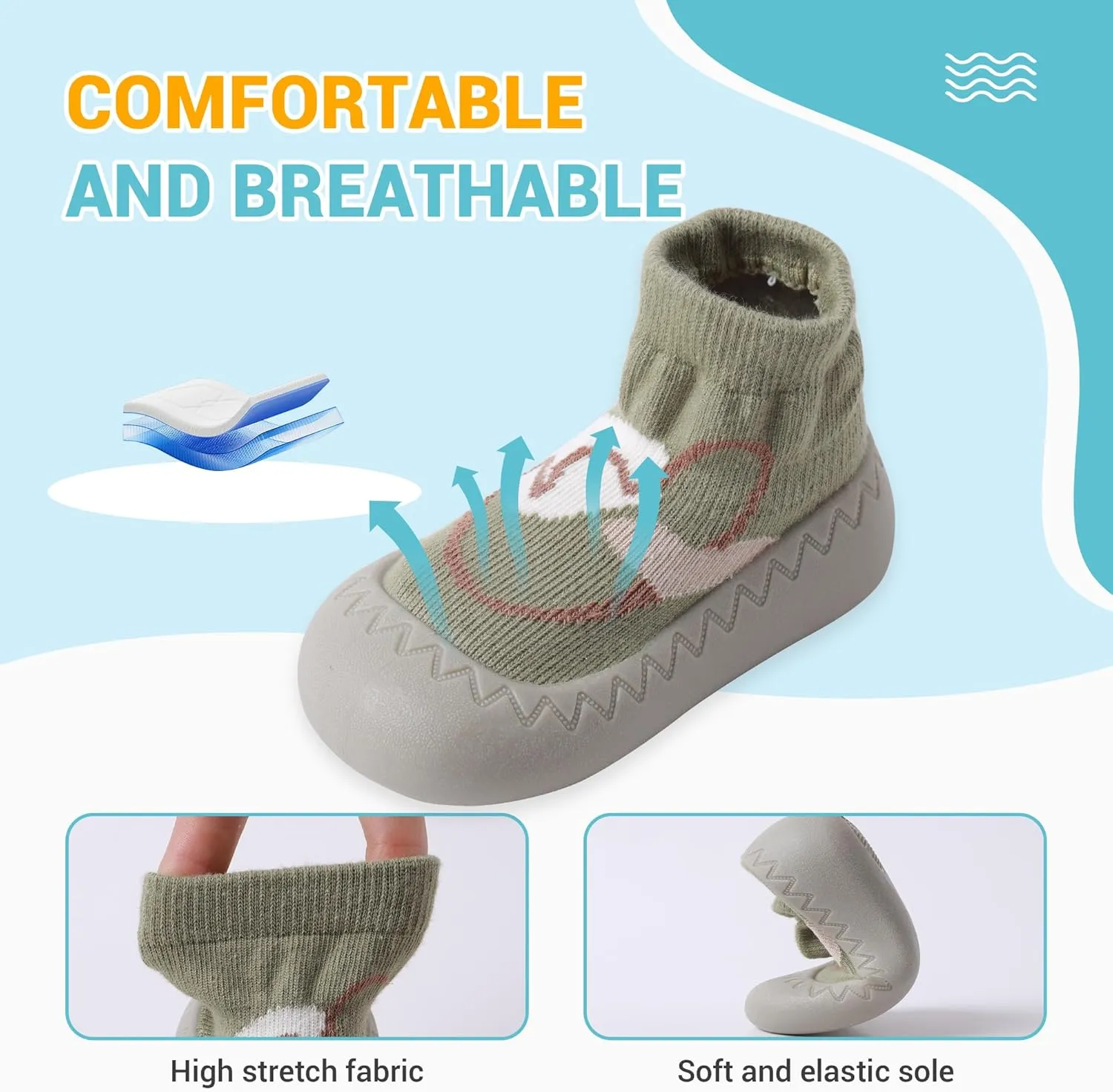 XQ&XG Baby Shoes Infant First Walker Shoes Infant Floor Shoes Indoor Outdoor Non Slip Soft Rubber Sole Breathable Slippers Unisex Sock Shoes Baby Boys Girls Cartoon Slip On Sneakers