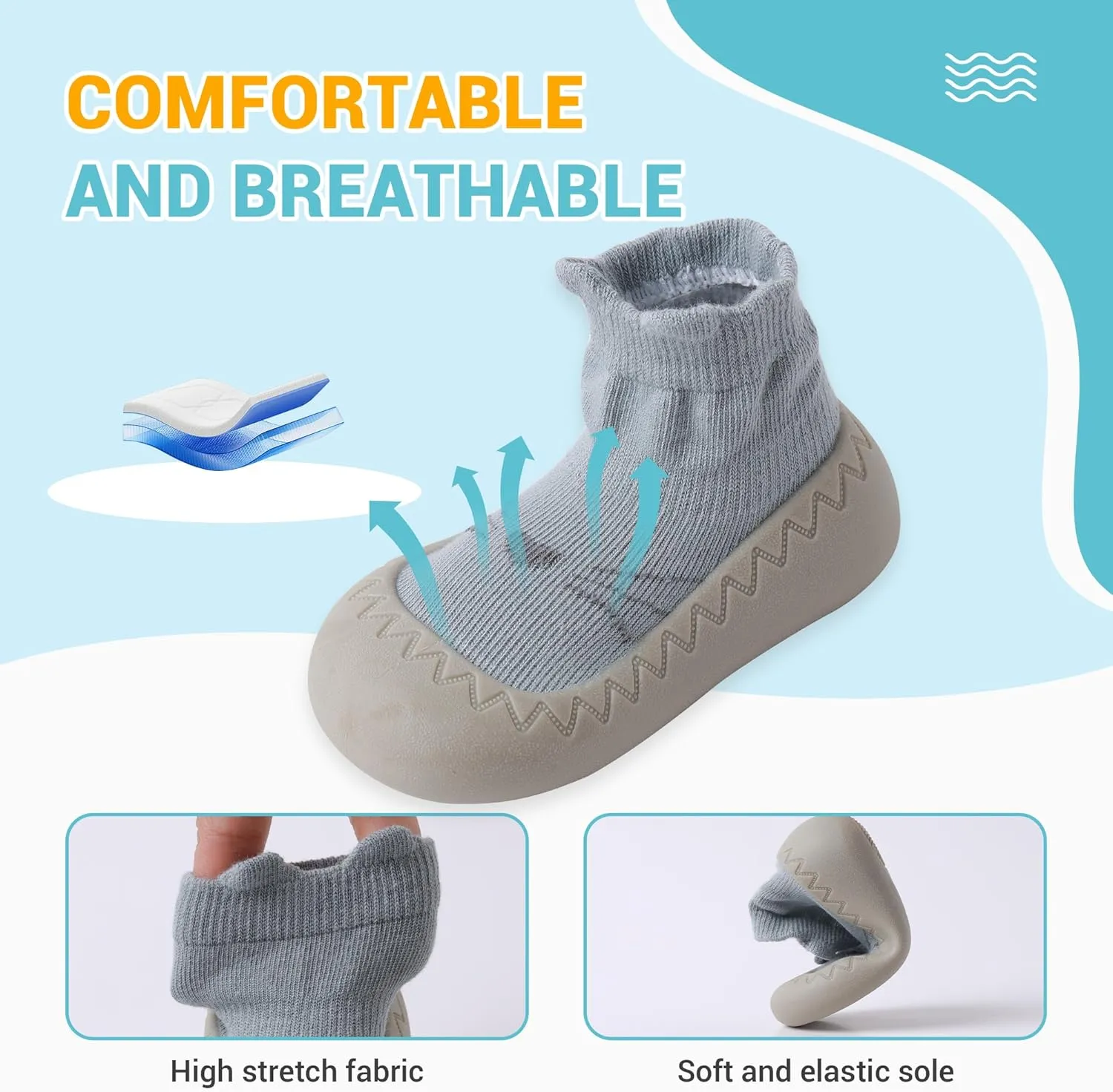 XQ&XG Baby Shoes Infant First Walker Shoes Infant Floor Shoes Indoor Outdoor Non Slip Soft Rubber Sole Breathable Slippers Unisex Sock Shoes Baby Boys Girls Cartoon Slip On Sneakers