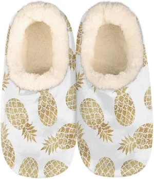 Yellow Pineapple Slippers for Women Mens, Fruit Winter Warm Soft Coral Fleece Fuzzy House Slippers Socks Lightweight Portable Comfortable for Indoor Outdoor Bedroom Non-Slip
