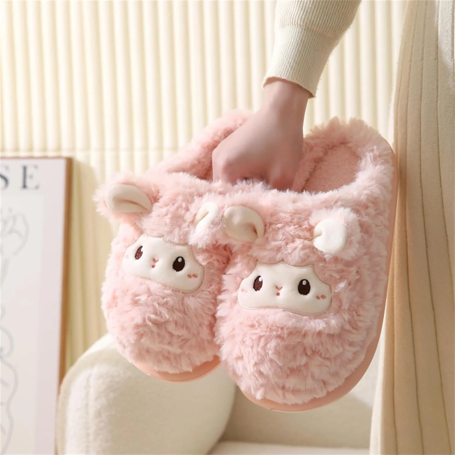 YILANLAN Animal Slippers for Women - Cute Sheep Cozy Winter Plush Soft Adult Home Cotton Slippers