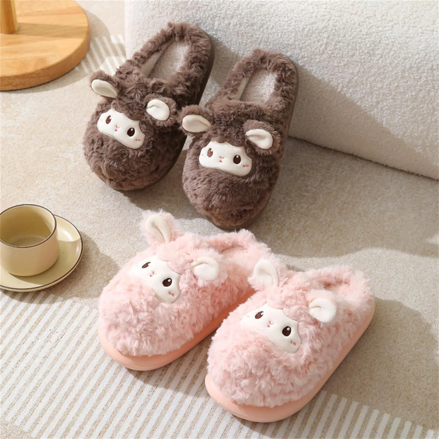 YILANLAN Animal Slippers for Women - Cute Sheep Cozy Winter Plush Soft Adult Home Cotton Slippers