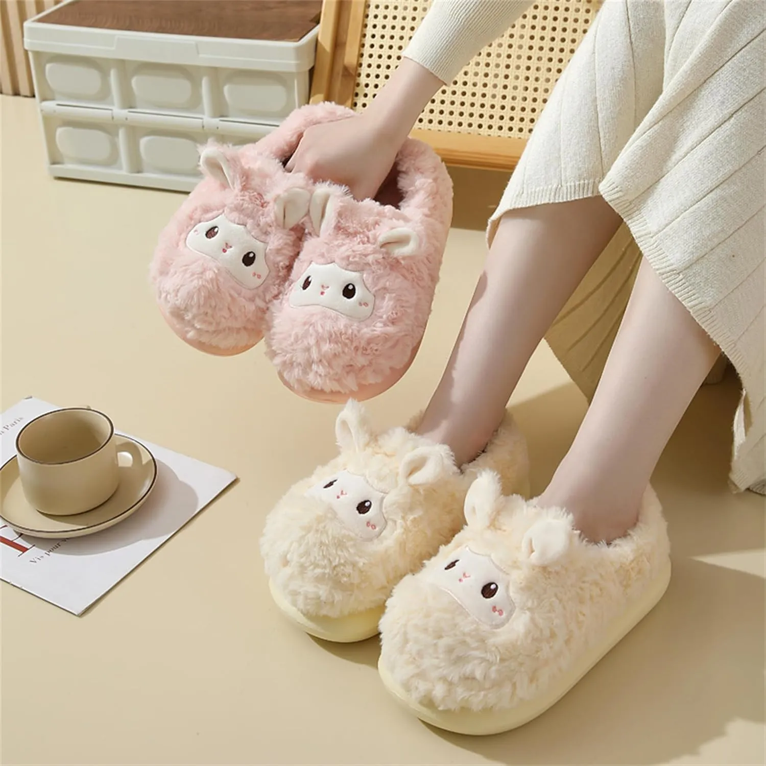 YILANLAN Animal Slippers for Women - Cute Sheep Cozy Winter Plush Soft Adult Home Cotton Slippers