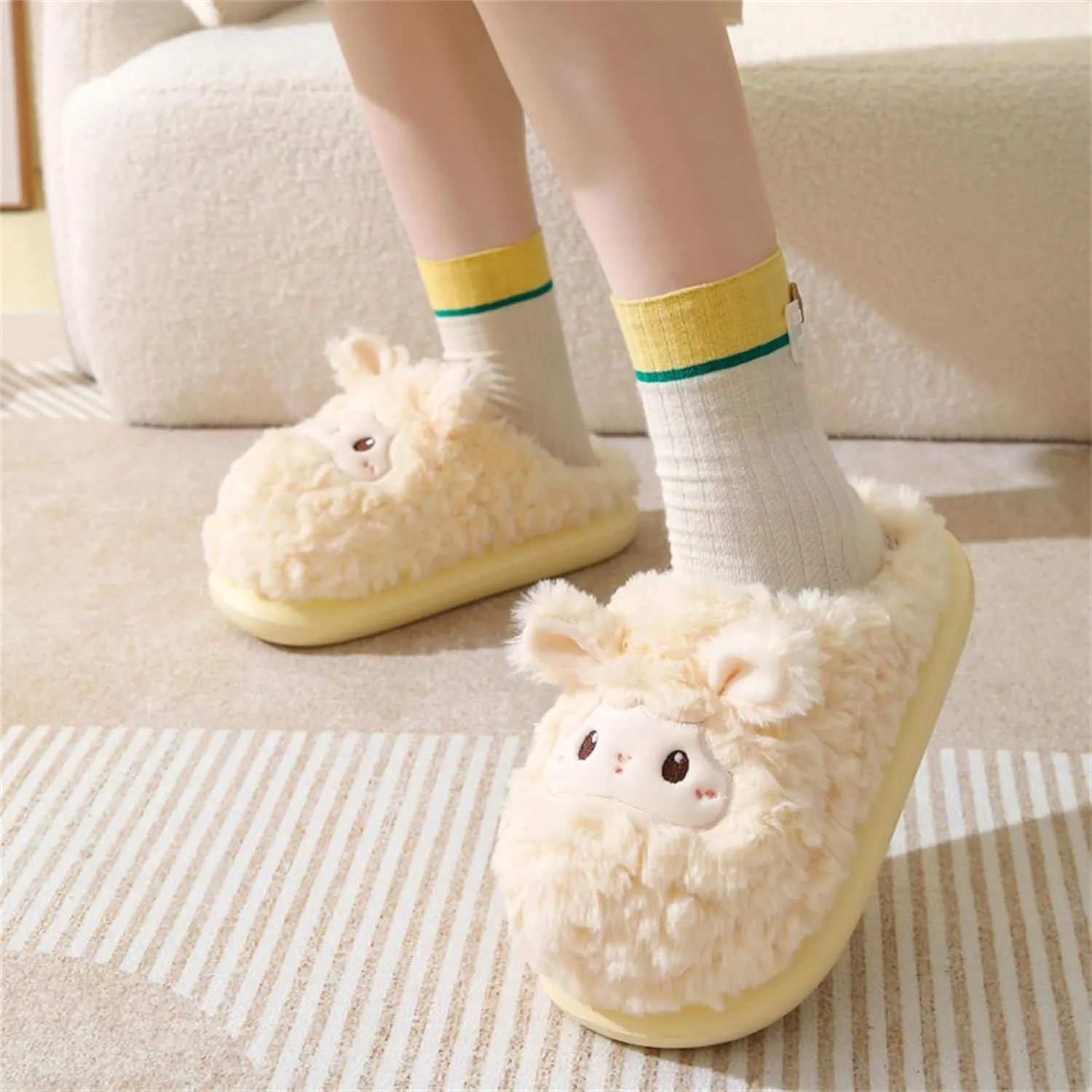 YILANLAN Animal Slippers for Women - Cute Sheep Cozy Winter Plush Soft Adult Home Cotton Slippers
