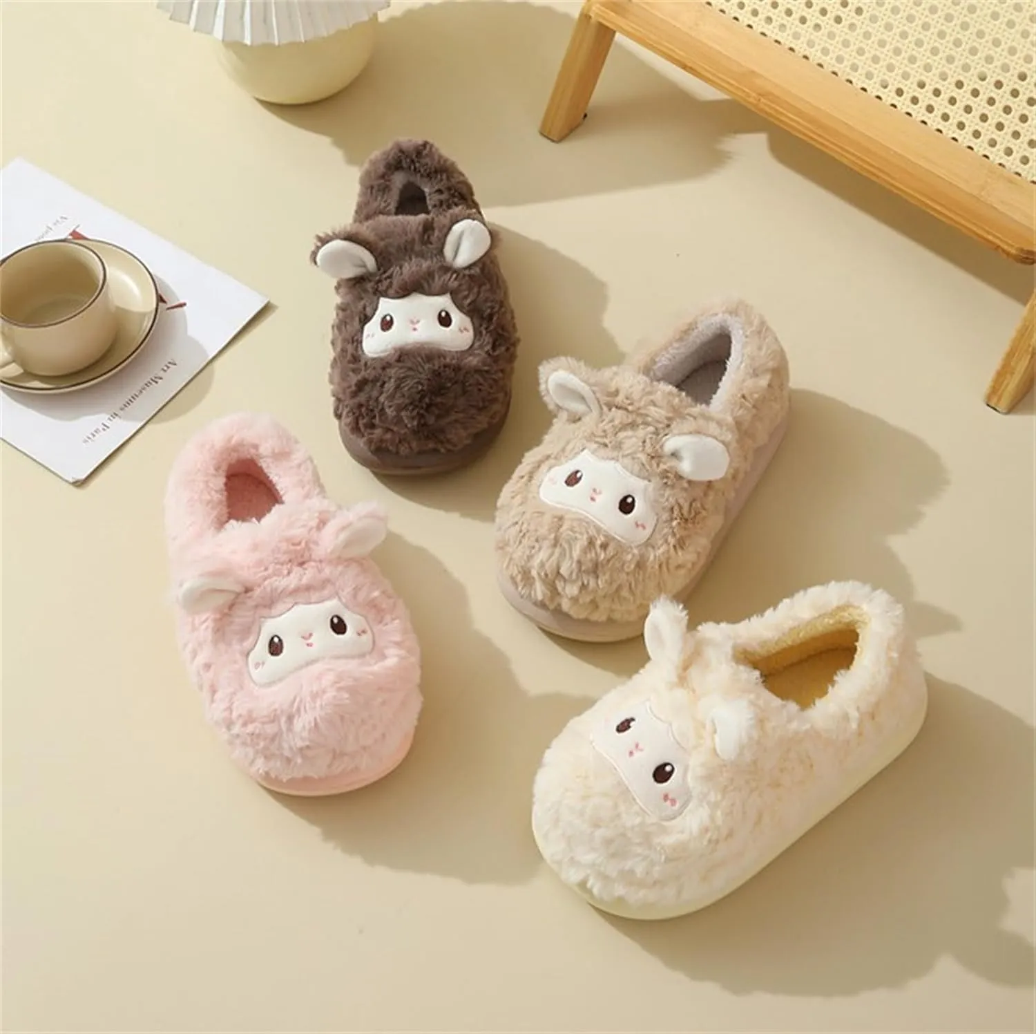 YILANLAN Animal Slippers for Women - Cute Sheep Cozy Winter Plush Soft Adult Home Cotton Slippers