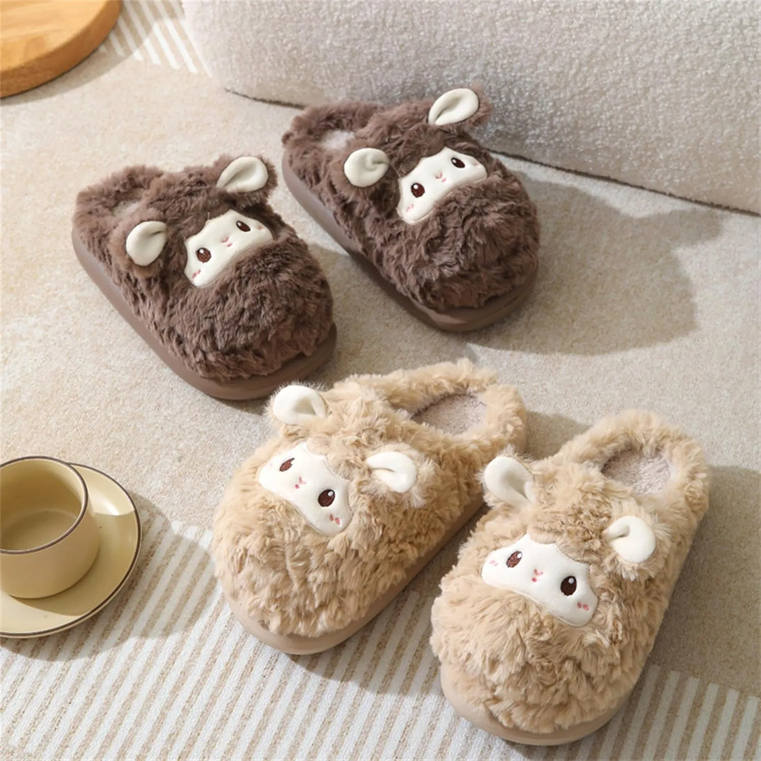 YILANLAN Animal Slippers for Women - Cute Sheep Cozy Winter Plush Soft Adult Home Cotton Slippers