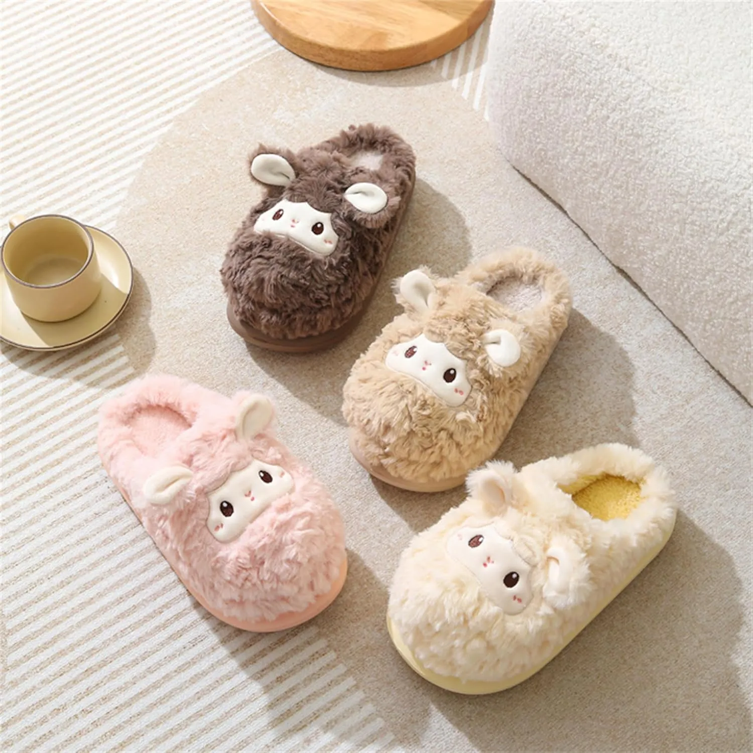 YILANLAN Animal Slippers for Women - Cute Sheep Cozy Winter Plush Soft Adult Home Cotton Slippers
