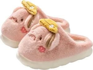 YILANLAN Women's Cute Pig Animal Cow Winter Warm Soft Plush Home Cotton Slippers