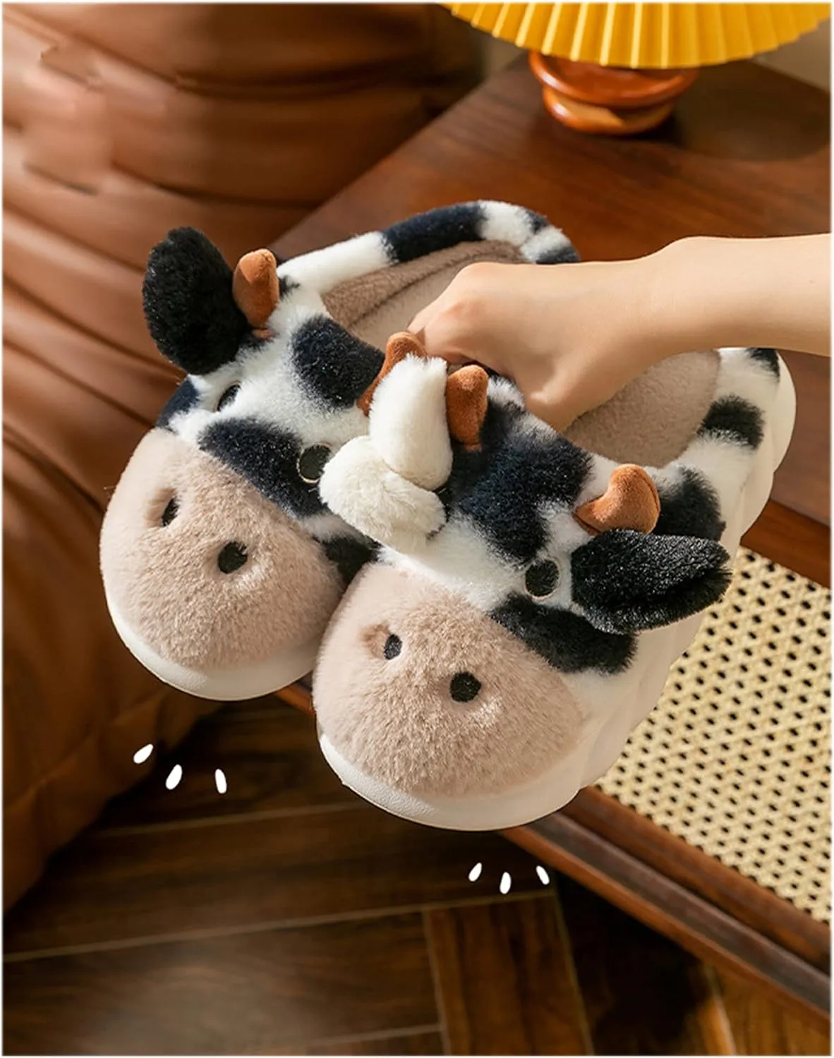 YILANLAN Women's Cute Pig Animal Cow Winter Warm Soft Plush Home Cotton Slippers