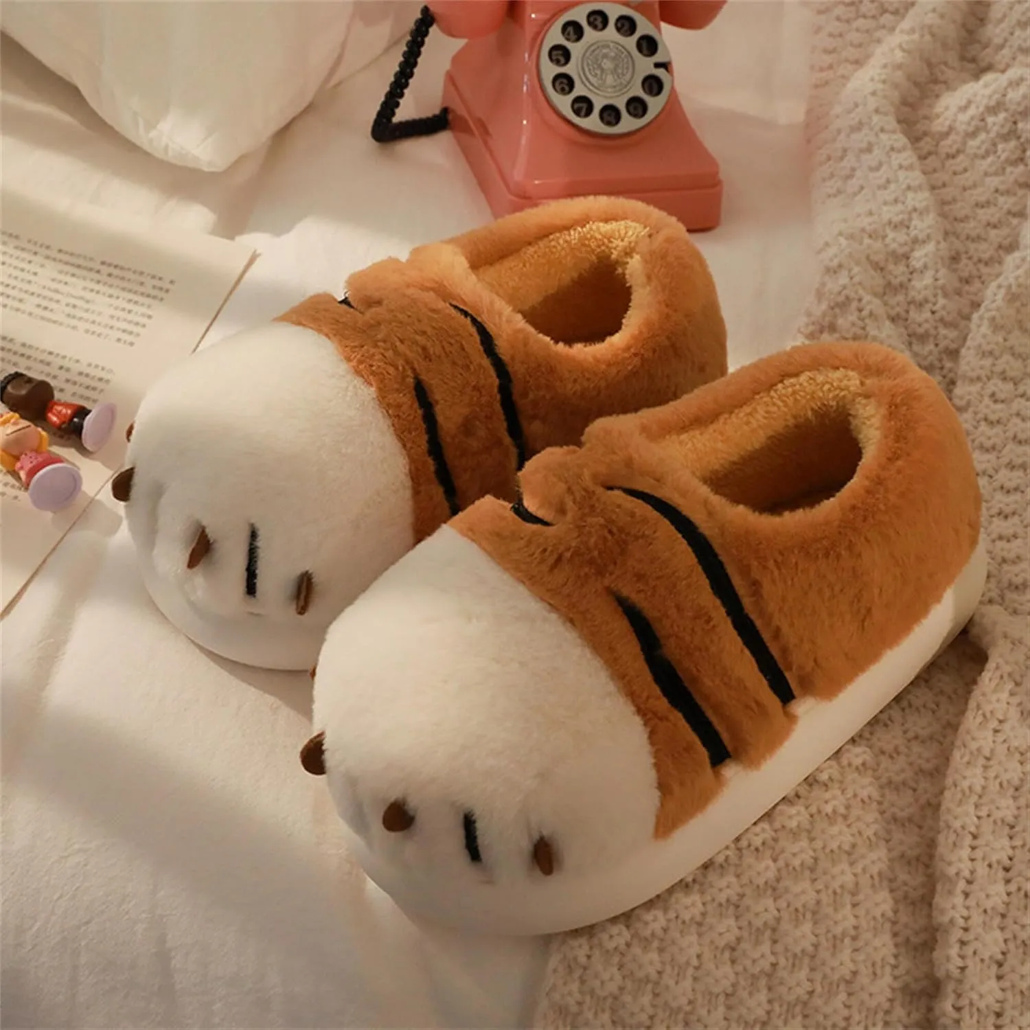 YILANLAN Women's Cute Pig Animal Cow Winter Warm Soft Plush Home Cotton Slippers