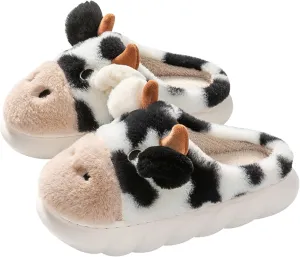 YILANLAN Women's Cute Pig Animal Cow Winter Warm Soft Plush Home Cotton Slippers
